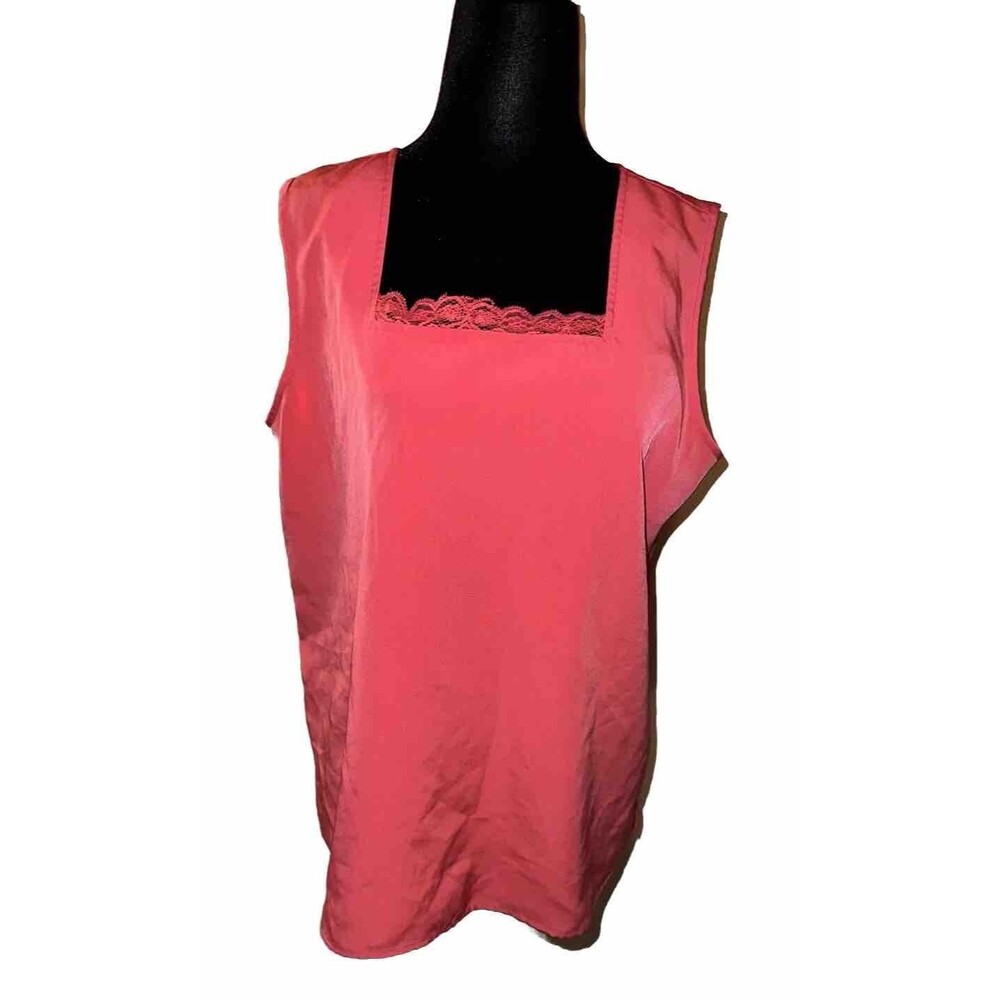 Maggie Sweet Pink Sleeveless Petite Medium 100% Polyester Square Neck Blouse